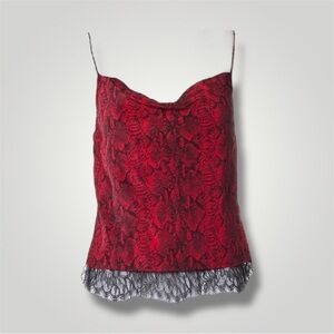 Alice + Olivia Silk Red and Black Snakeskin Print Camisole Top